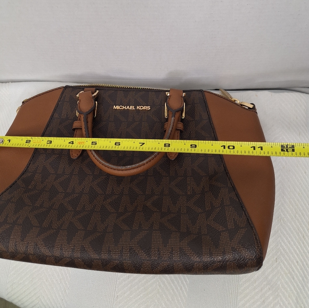 Michael Kors Ciara Womens Tan & Brown Signature Monogram Logo Satchel Bag Medium - Picture 12 of 16